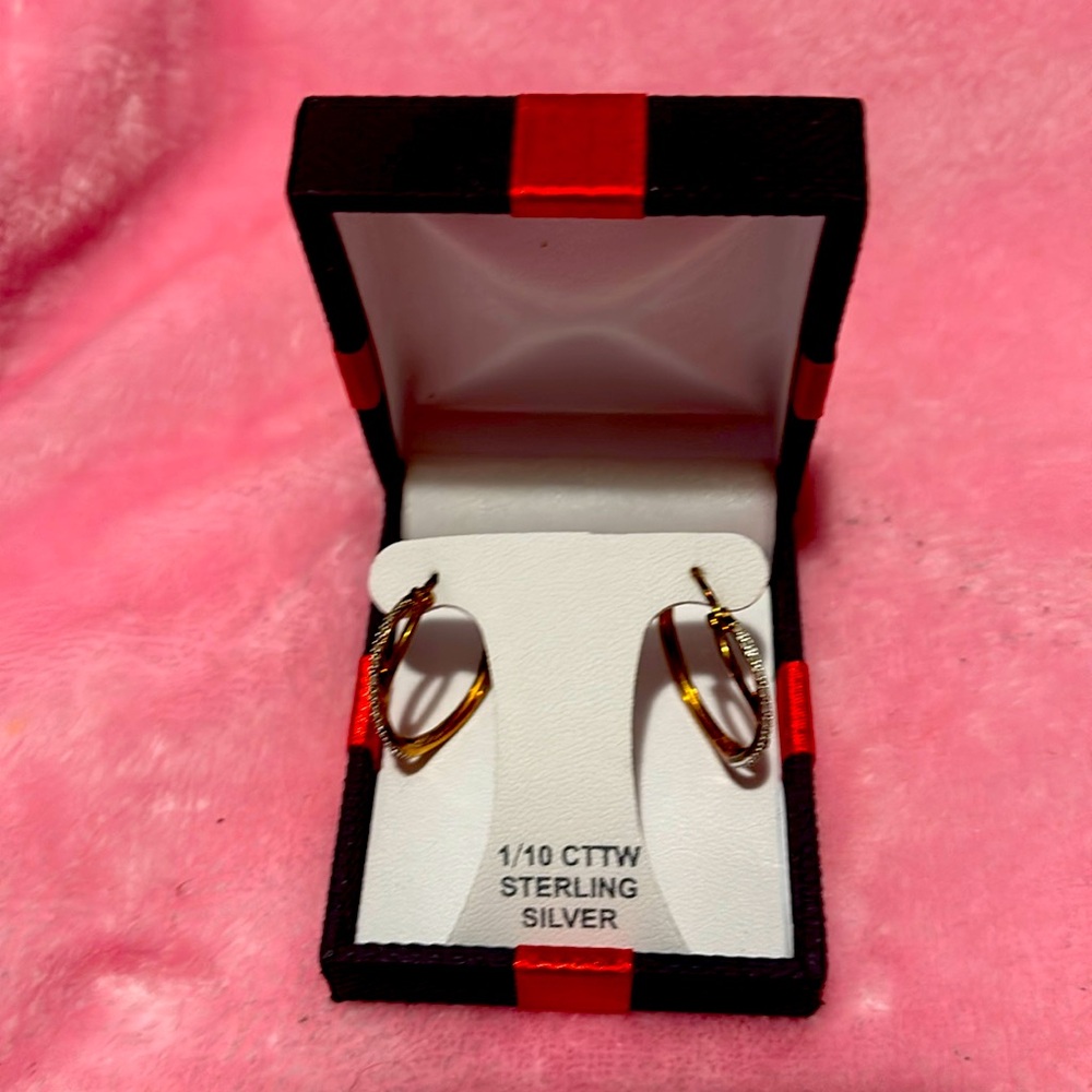 CTTW Diamond 14k Gold over silver Hoop Earrings.